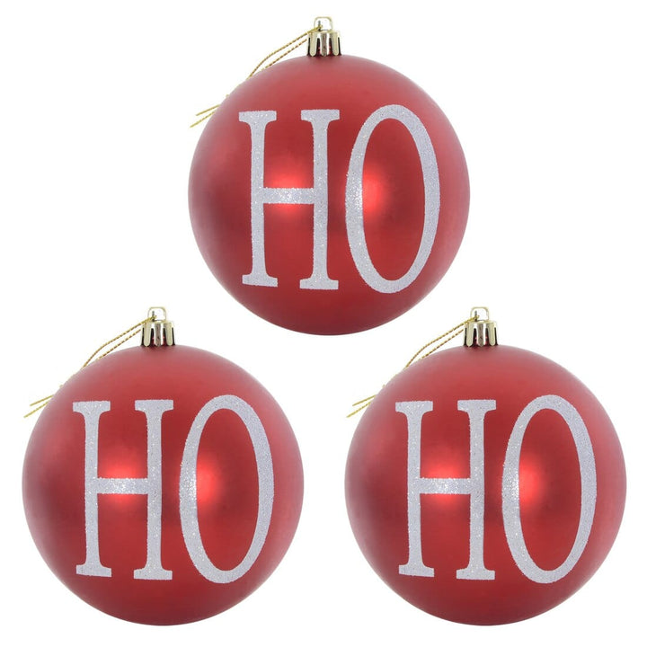3pk Large HO HO HO Christmas Tree Baubles 10cm Black/Red Red
