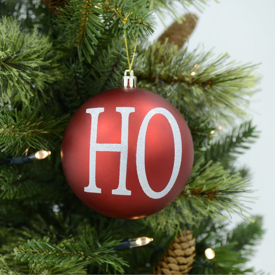 3pk Large HO HO HO Christmas Tree Baubles 10cm Black/Red