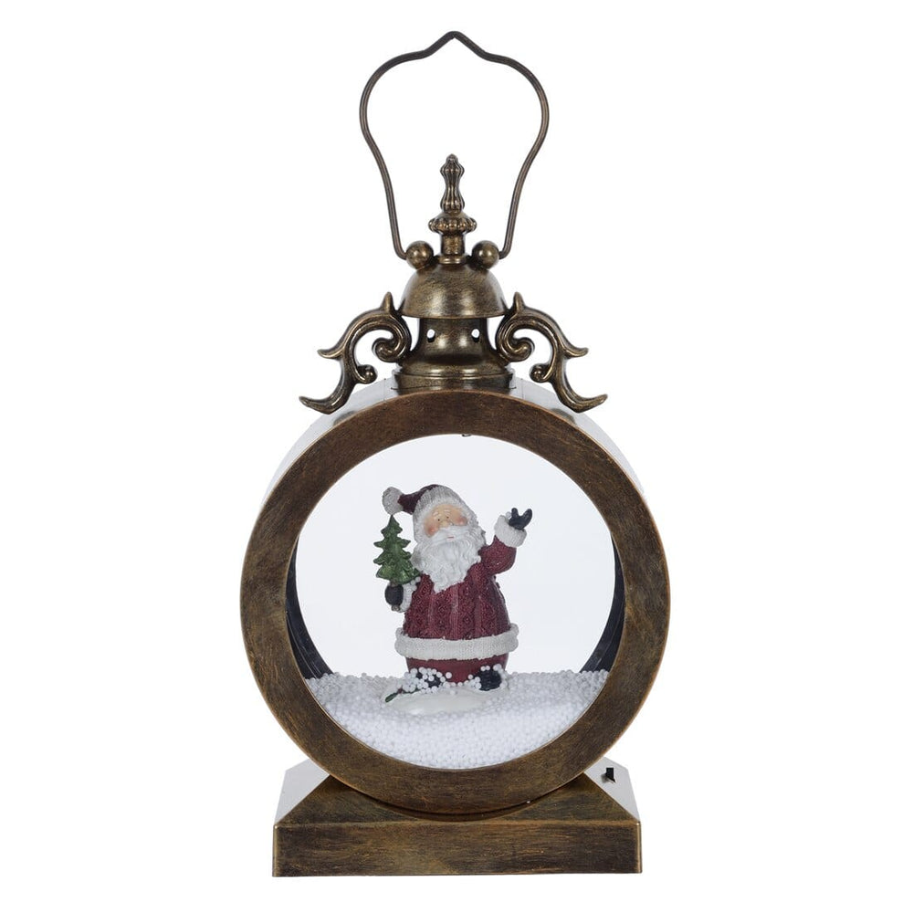 Classic Snowing Christmas Lantern Decoration With Lights Antique Gold