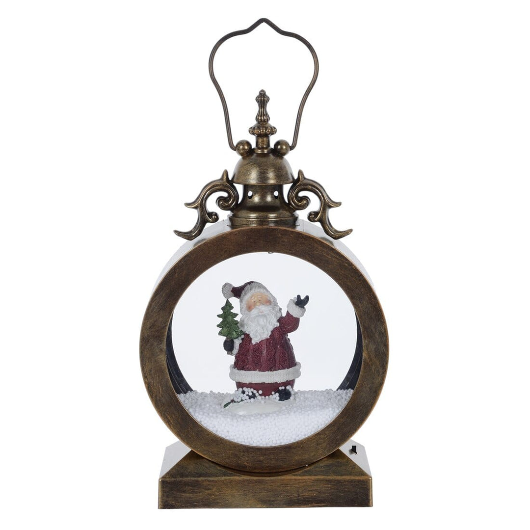 Classic Snowing Christmas Lantern Decoration With Lights Antique Gold