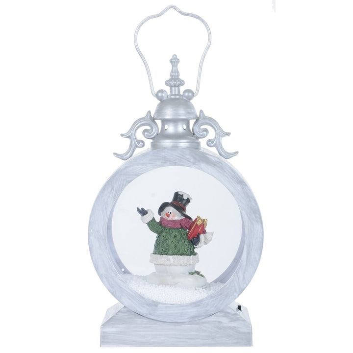 Classic Snowing Christmas Lantern Decoration With Lights Antique Silver