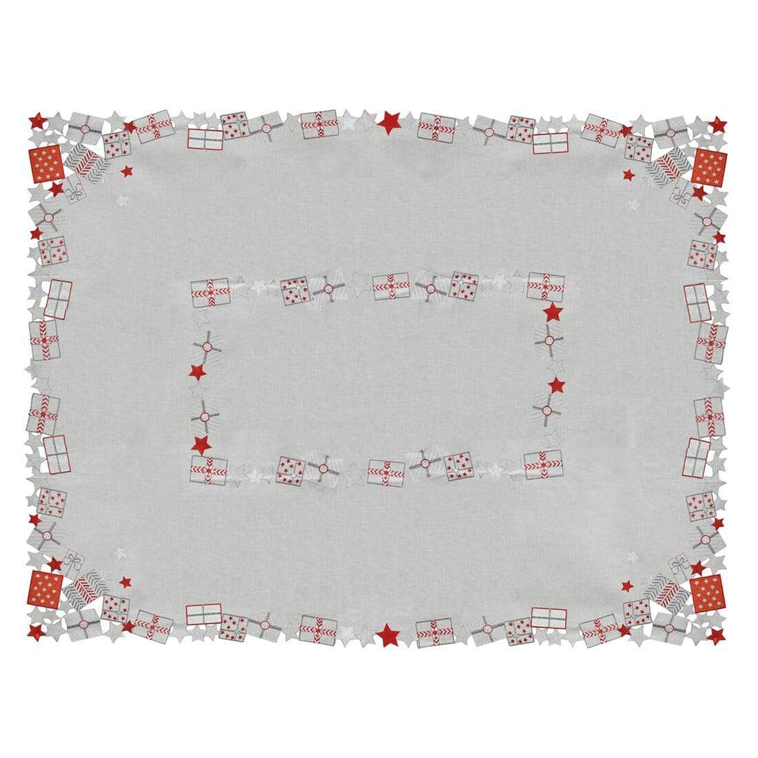 Christmas Presents Tablecloths Napkins Grey Fabric Embroidery