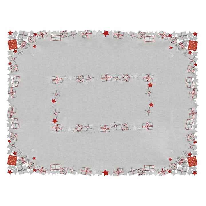 Christmas Presents Tablecloths Napkins Grey Fabric Embroidery