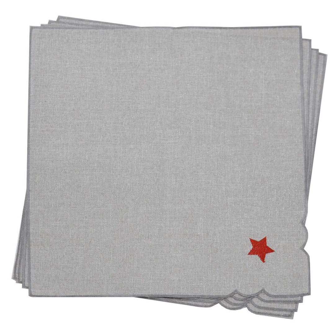 Christmas Presents Tablecloths Napkins Grey Fabric Embroidery 4pk of Napkins