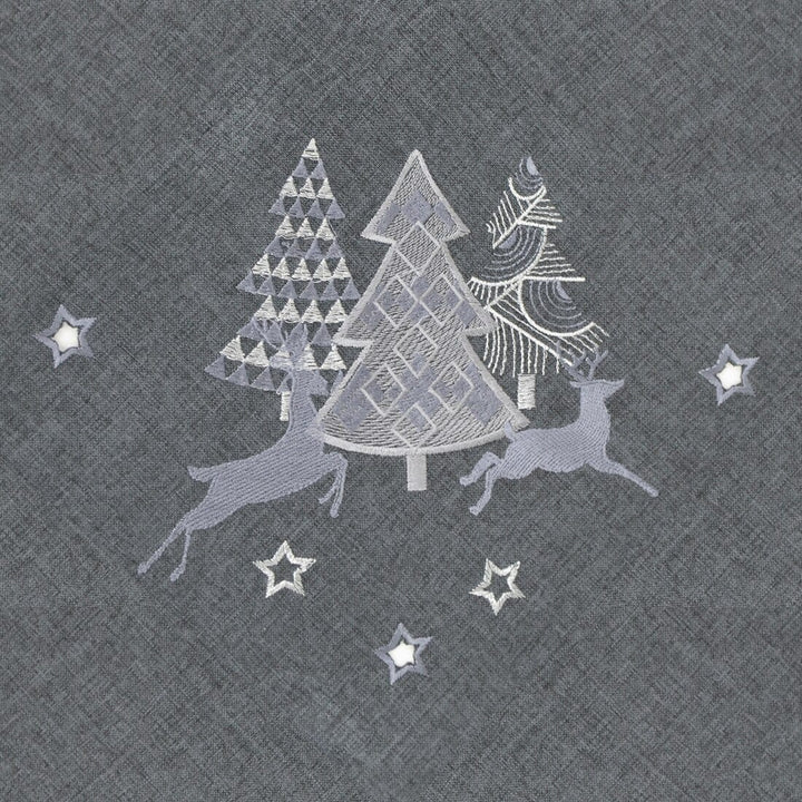 Christmas Tree Tablecloths Napkins Grey Fabric Embroidered