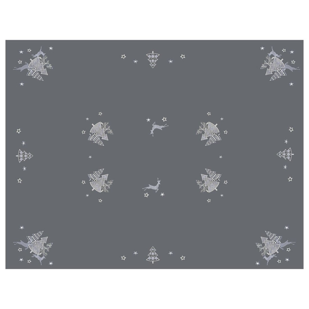 Christmas Tree Tablecloths Napkins Grey Fabric Embroidered