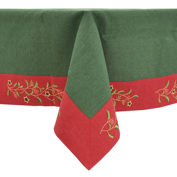 Christmas Holly Tablecloths Napkins Green Red Fabric Cover 52 x 70"