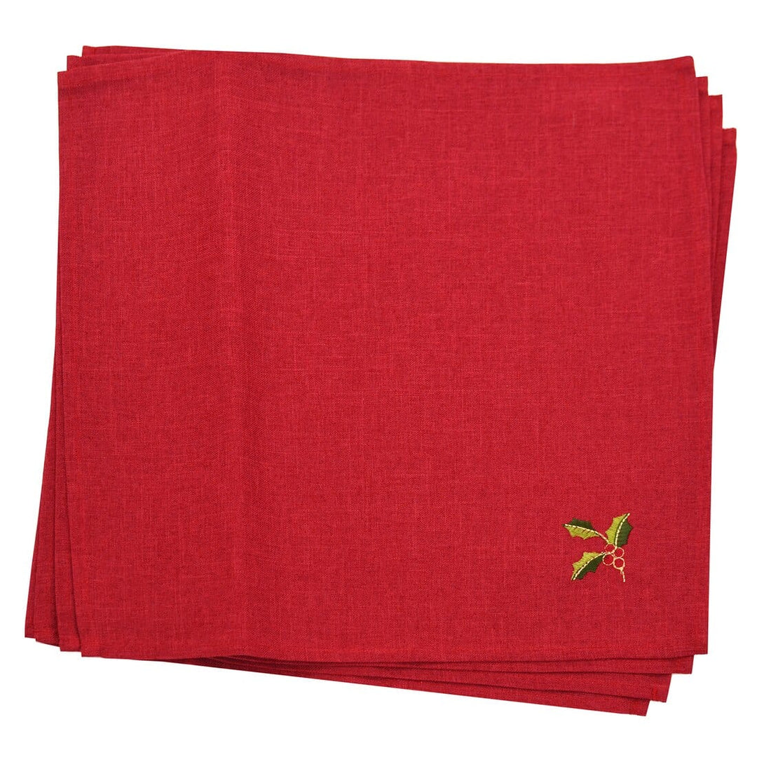 Christmas Holly Tablecloths Napkins Green Red Fabric Cover 4pk of Napkins