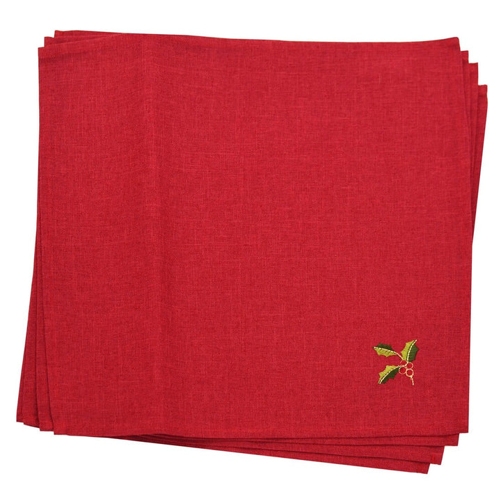 Christmas Holly Tablecloths Napkins Green Red Fabric Cover 4pk of Napkins
