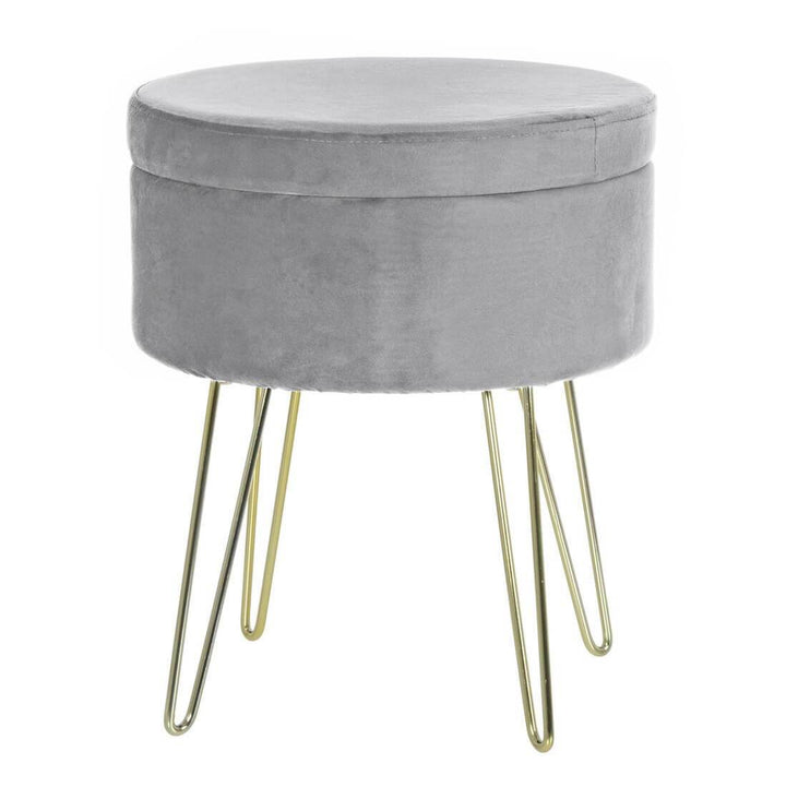 Hodge &amp; Hodge Aria Plush Velvet Storage Stool With Gold Legs Silver