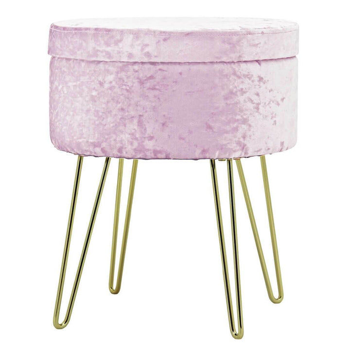 Hodge &amp; Hodge Aria Plush Velvet Storage Stool With Gold Legs Light Pink Crush
