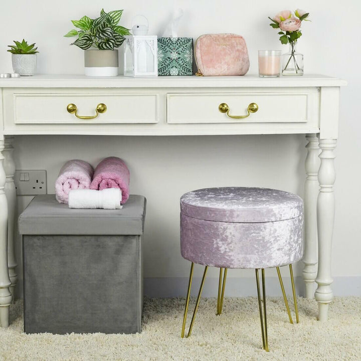 Hodge &amp; Hodge Aria Plush Velvet Storage Stool With Gold Legs