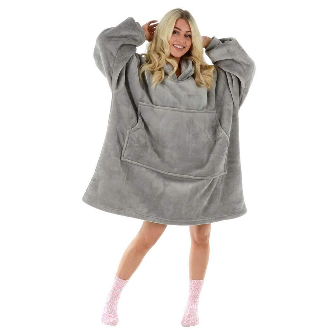 Adults Hoodie Blanket Unisex Oversized Sherpa Fleece Sweatshirt Light Grey