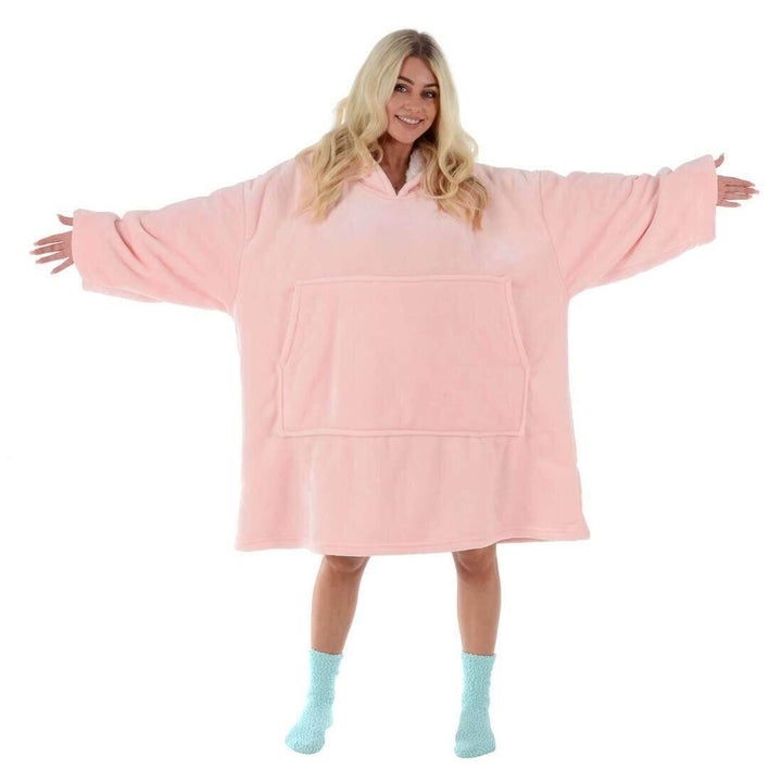 Adults Hoodie Blanket Unisex Oversized Sherpa Fleece Sweatshirt Baby Pink