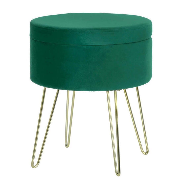 Hodge &amp; Hodge Aria Plush Velvet Storage Stool With Gold Legs Green