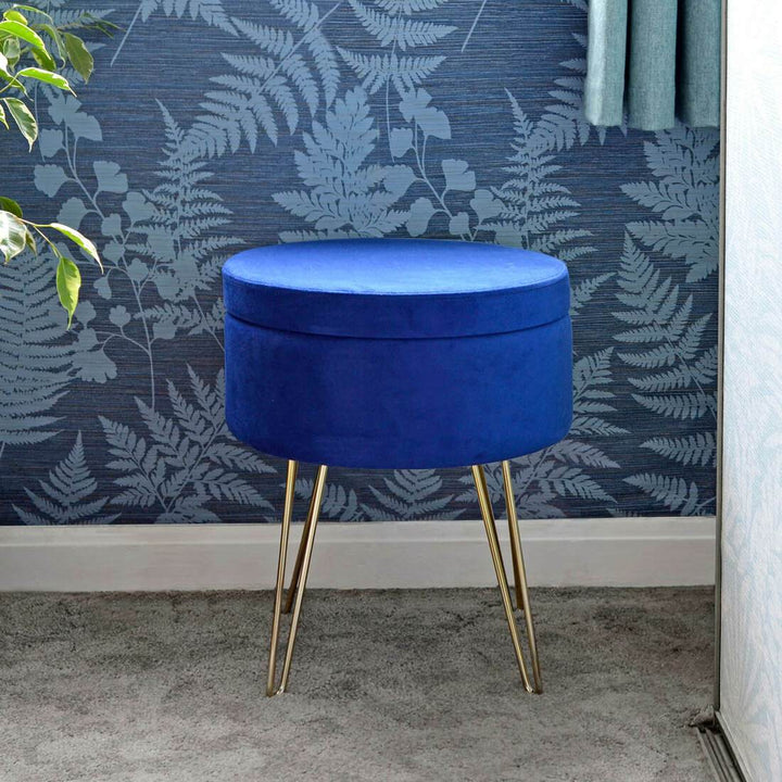 Hodge &amp; Hodge Aria Plush Velvet Storage Stool With Gold Legs