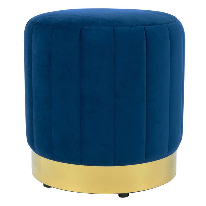 Hodge and Hodge Luna Plush Velvet Stool Ottoman Gold Base Navy