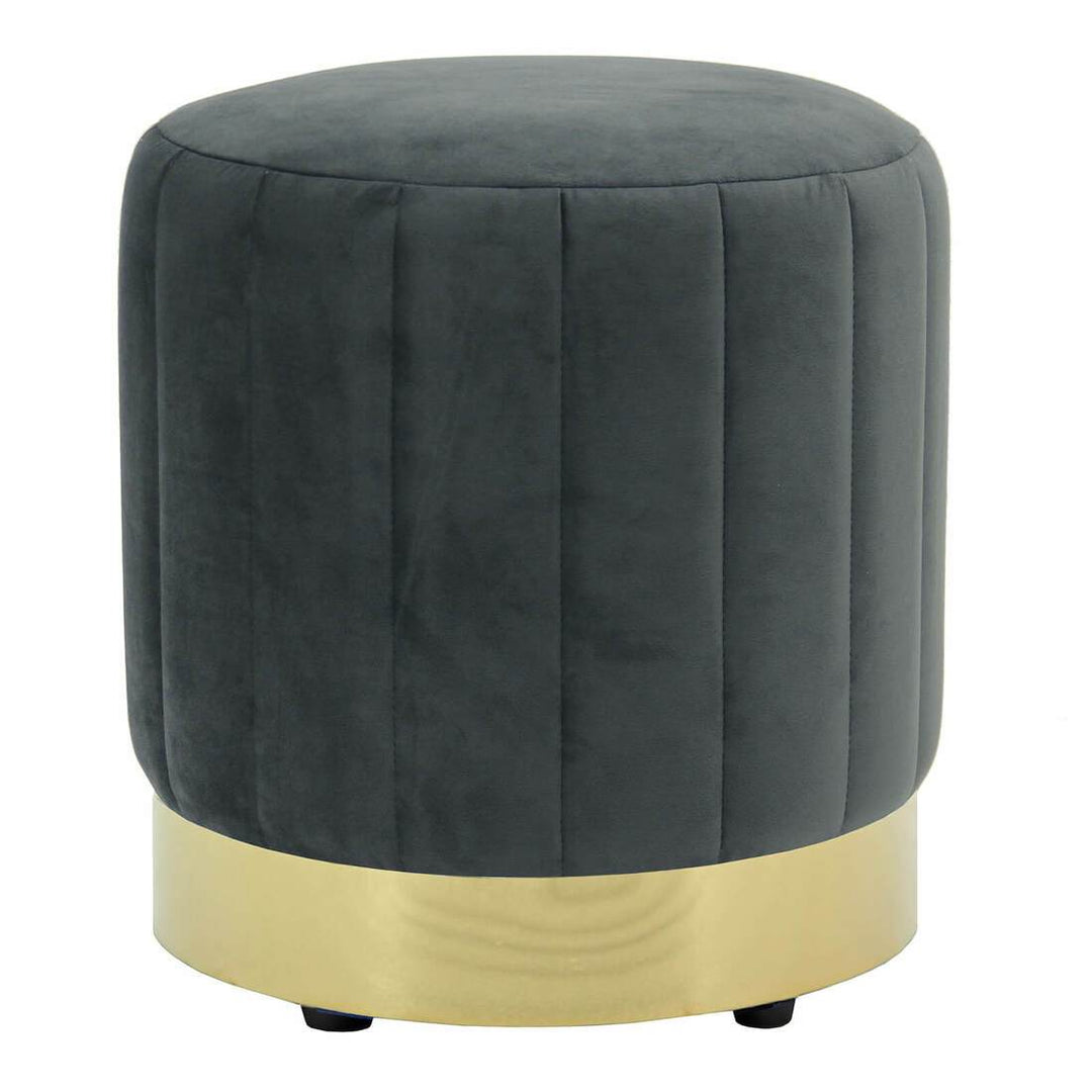 Hodge and Hodge Luna Plush Velvet Stool Ottoman Gold Base Grey