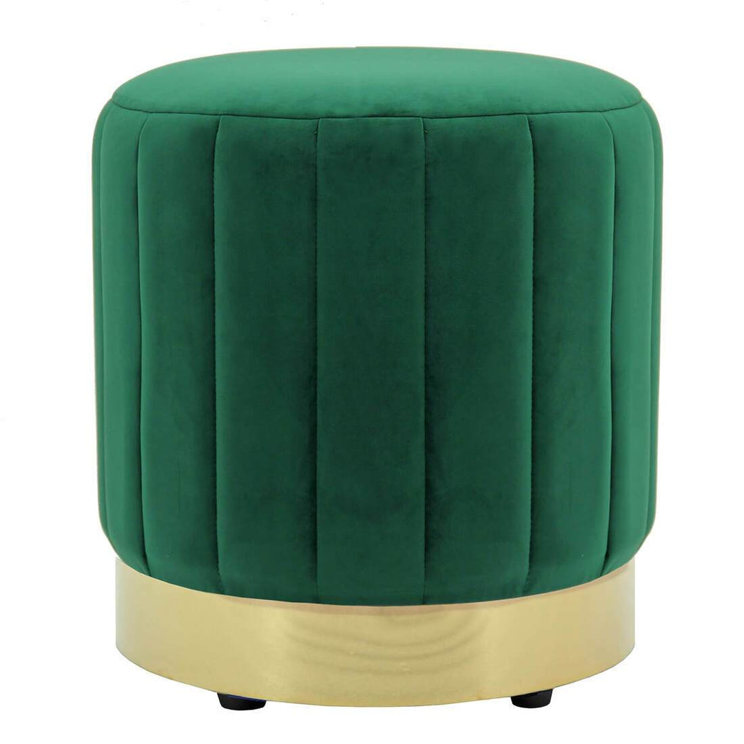 Hodge and Hodge Luna Plush Velvet Stool Ottoman Gold Base Green