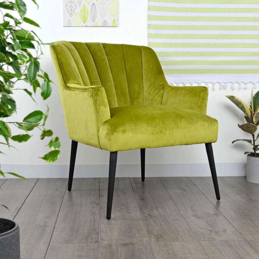 Hodge & Hodge Oyster Shape Armchair With Velvet Style Cover Lime Green
