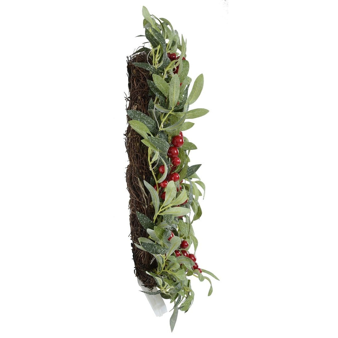 24" Pre Lit Christmas Wreath Fabric Leaves Berries Battery Op