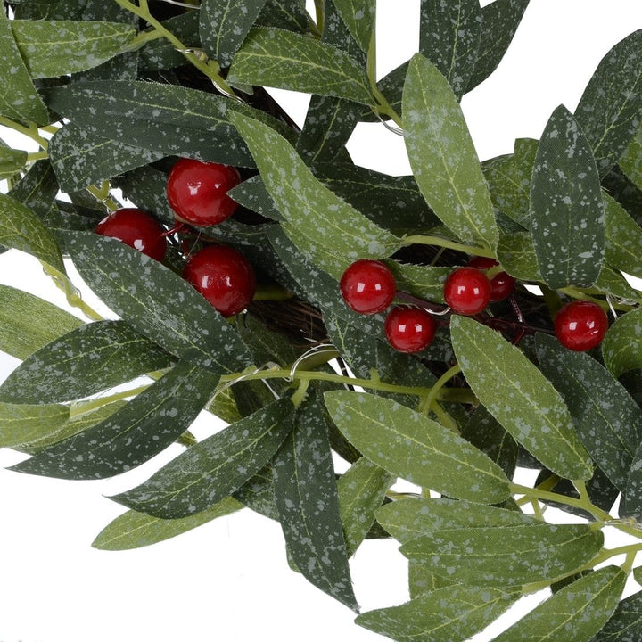 24" Pre Lit Christmas Wreath Fabric Leaves Berries Battery Op