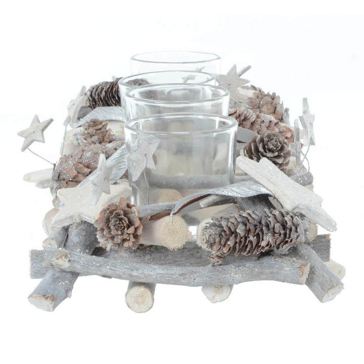 Wooden Candle Holder Christmas Decoration Silver Twigs 40cm