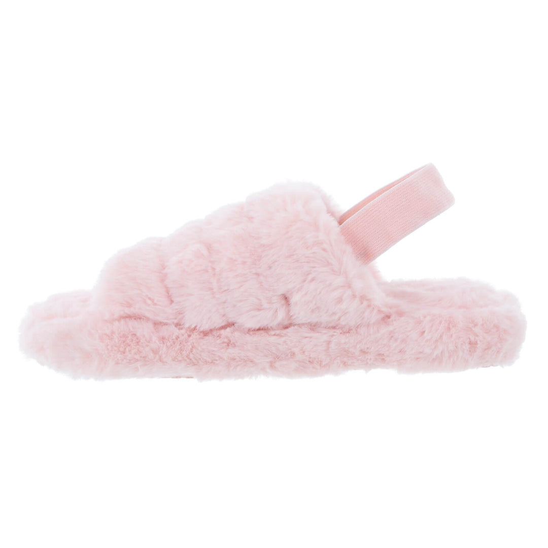 Womens Tallulah Mule Slippers Faux Fur Open Toe Elastic Strap