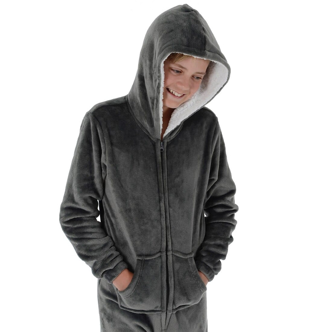 Kids All in One Pyjamas Fleece Hooded Sleep Suit Nightwear