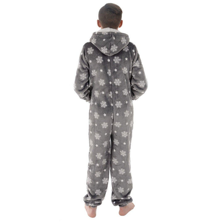 Kids All in One Pyjamas Snowflake Fleece Hooded Sleep Suit