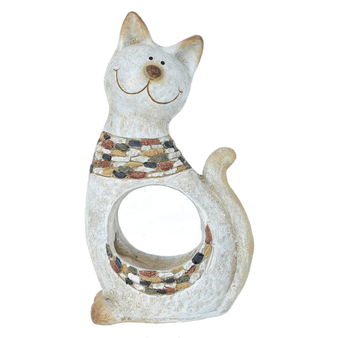 Garden Planter Animal Shape Grey Beige Mosaic Dog Cat 40cm Cat