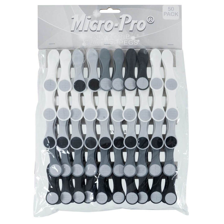 Pack of 50 Soft Grip Clothes Pegs Laundry Clips Grey White