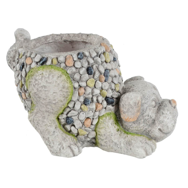 Crouching Dog Garden Planter Grey Beige Mosaic Body 33cm