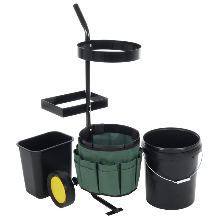 Garden Tool Cart Tidy Caddy Wheels 2 Buckets 18 Pocket Belt