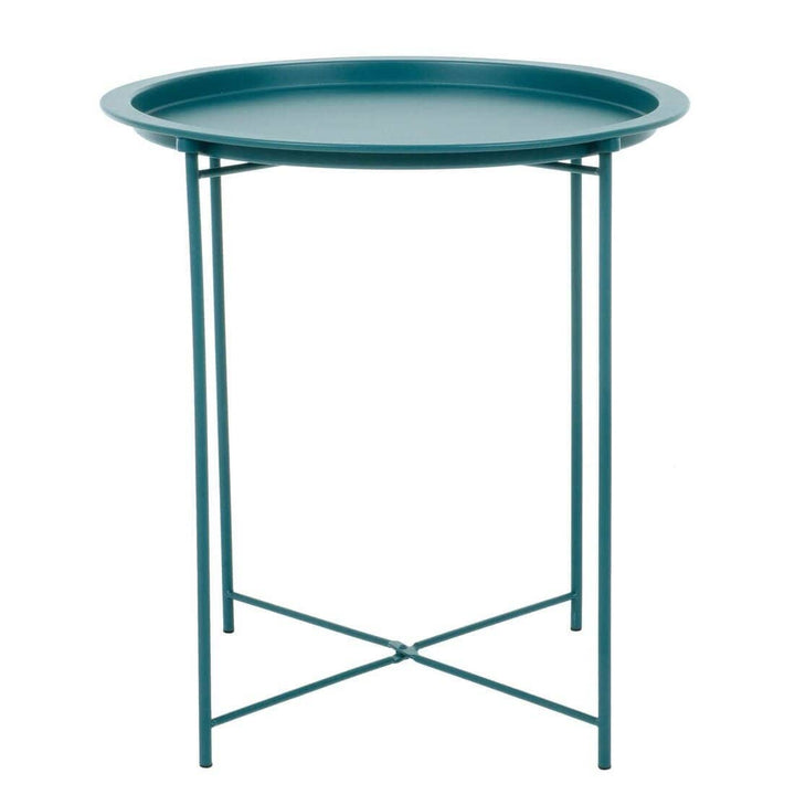 Hodge and Hodge Round Side Table Folding Metal Tray Top Teal