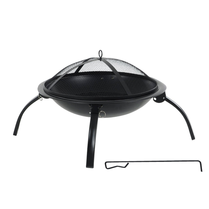 Azuma Vulcan Fire Pit Black Steel Folding Legs Mesh Cover