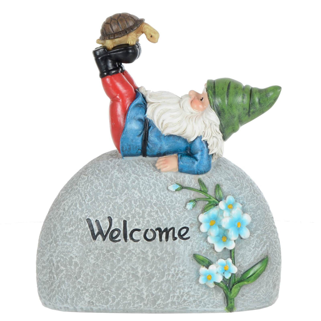 Garden Gnome On Pebble Welcome Ornament Resin Outdoor Decoration Green hat