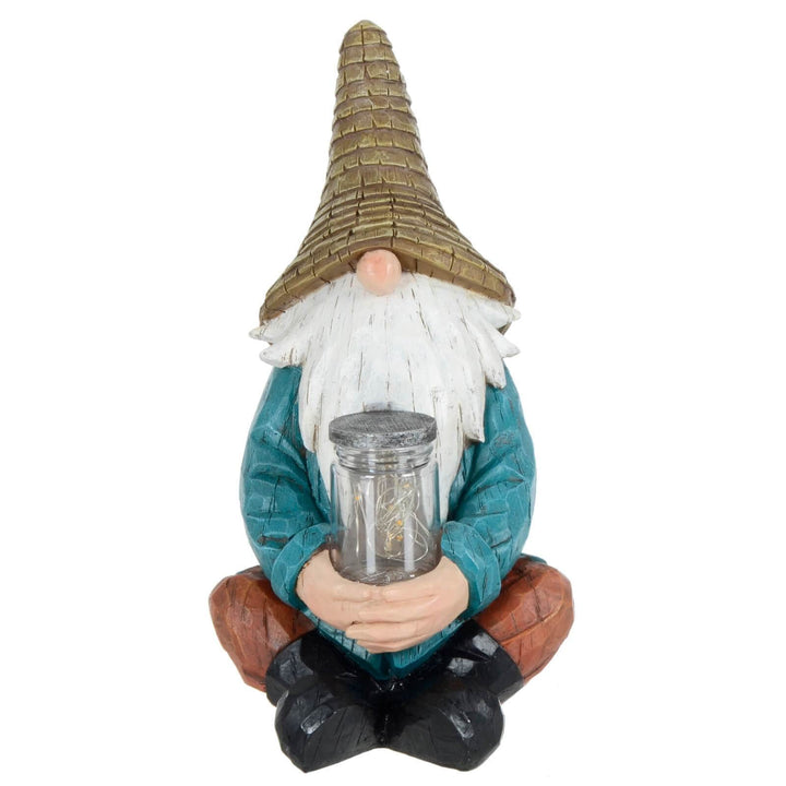 Garden Gnome Solar Decoration Outdoor 8 Yellow LED Lights 30cm Jar