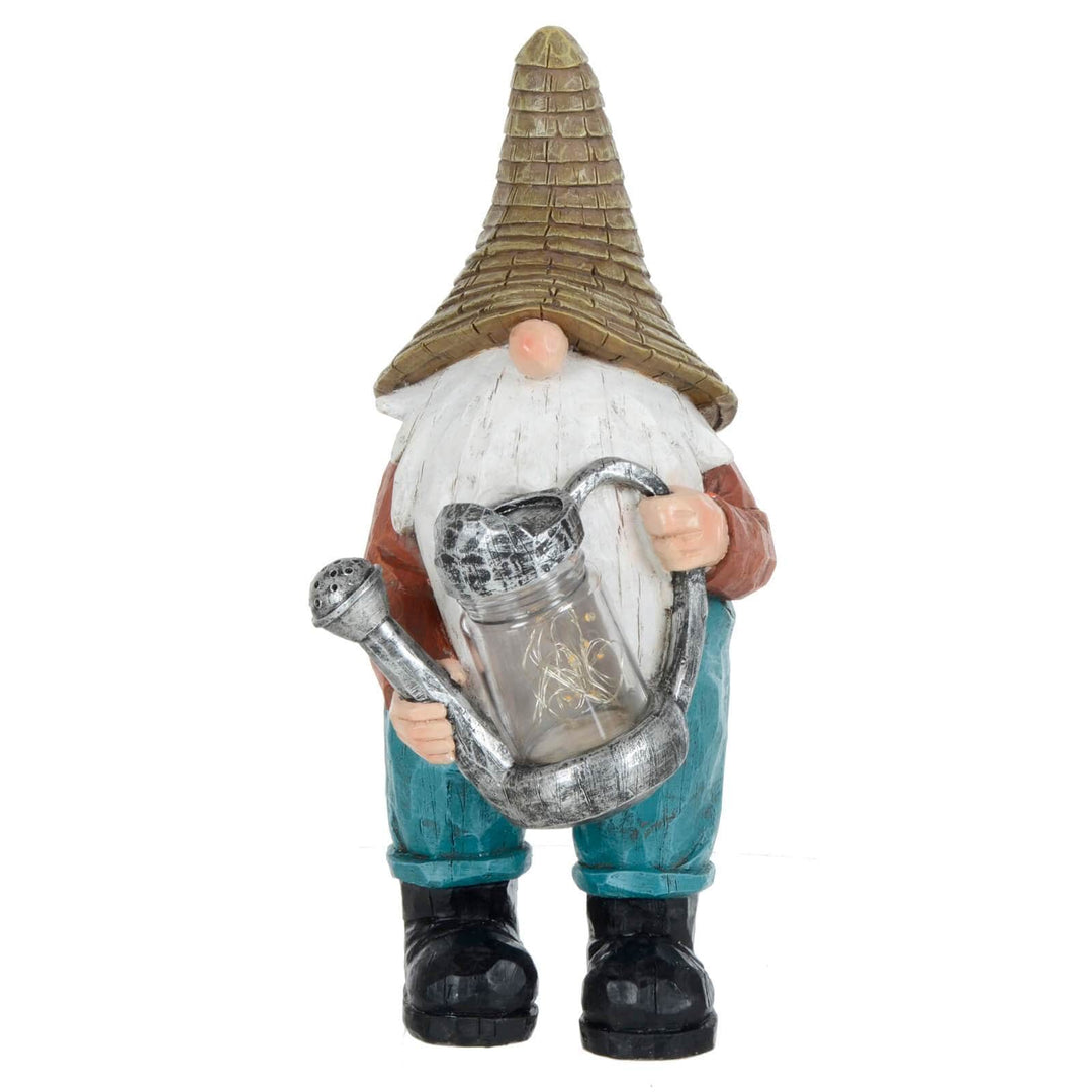 Garden Gnome Solar Decoration Outdoor 8 Yellow LED Lights 30cm Watering Can