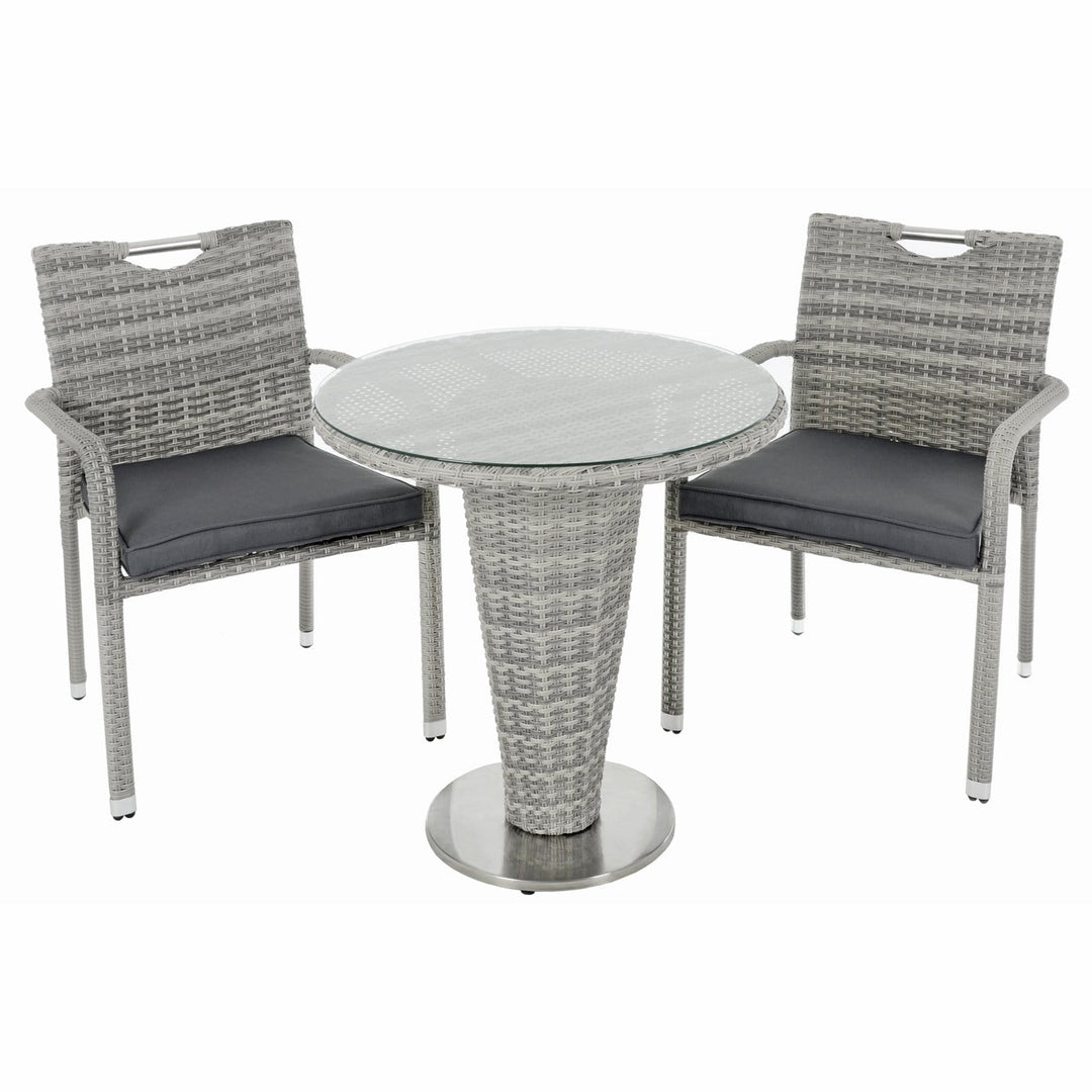 Cone Bistro Set Grey Rattan Garden Table Chairs