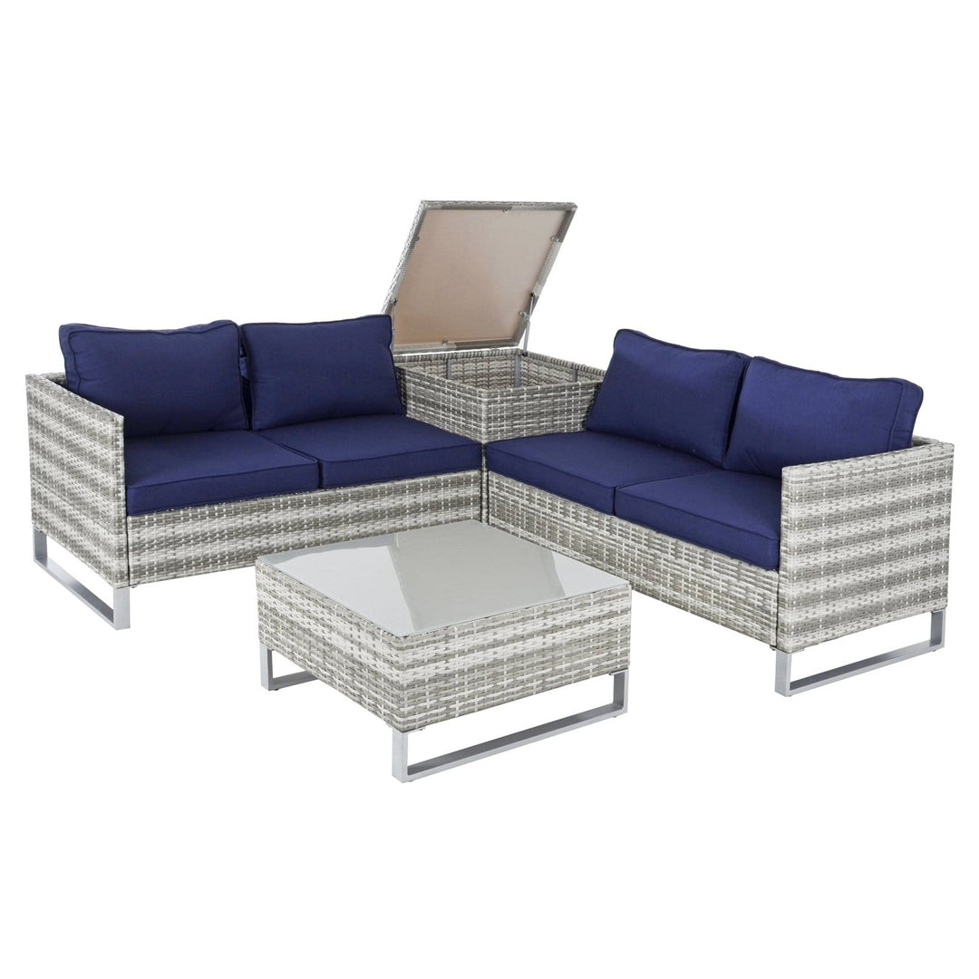 Treviso Garden Sofa Set Grey Rattan Coffee Table Ottoman