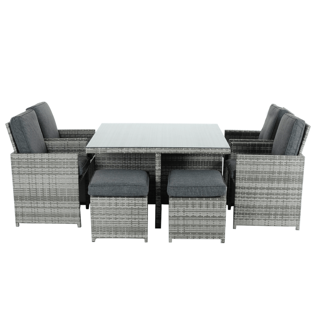 Azuma Grey Rattan Garden Cube Set Table Chairs Stools Monza