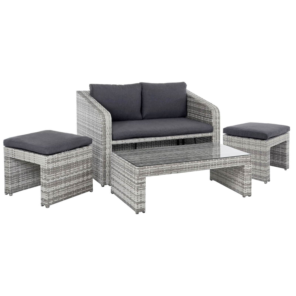 Azuma Varenna Garden Sofa Set Grey Rattan Coffee Table Stools