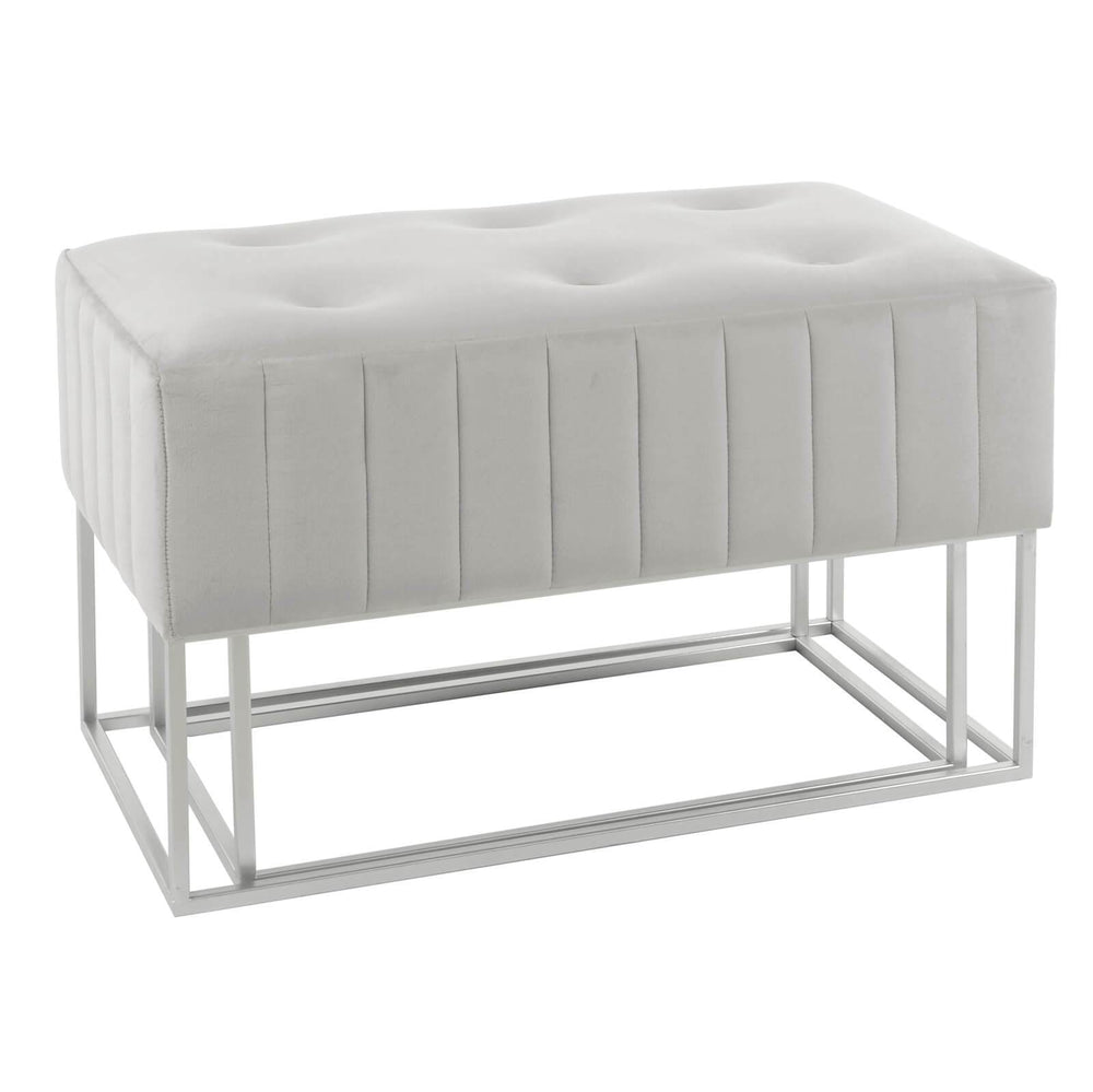 Set Of 2 Nesting Stools Velvet Padded Seats Silver Metal Legs Silver