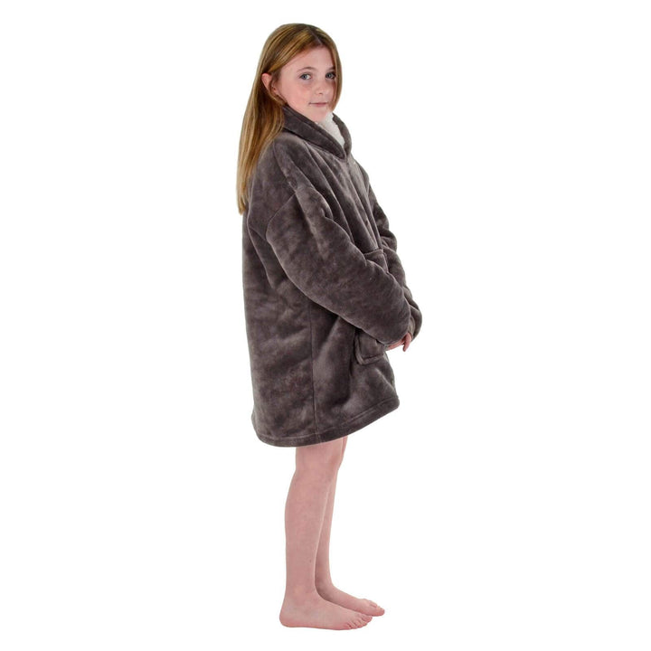 Teens Hoodie Blanket Unisex Oversized Sherpa Fleece Sweatshirt Dark Grey