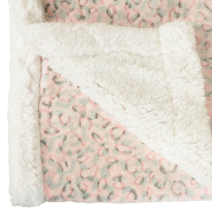 Hodge &amp; Hodge Pink Leopard Print Blanket Throw Sherpa Fleece