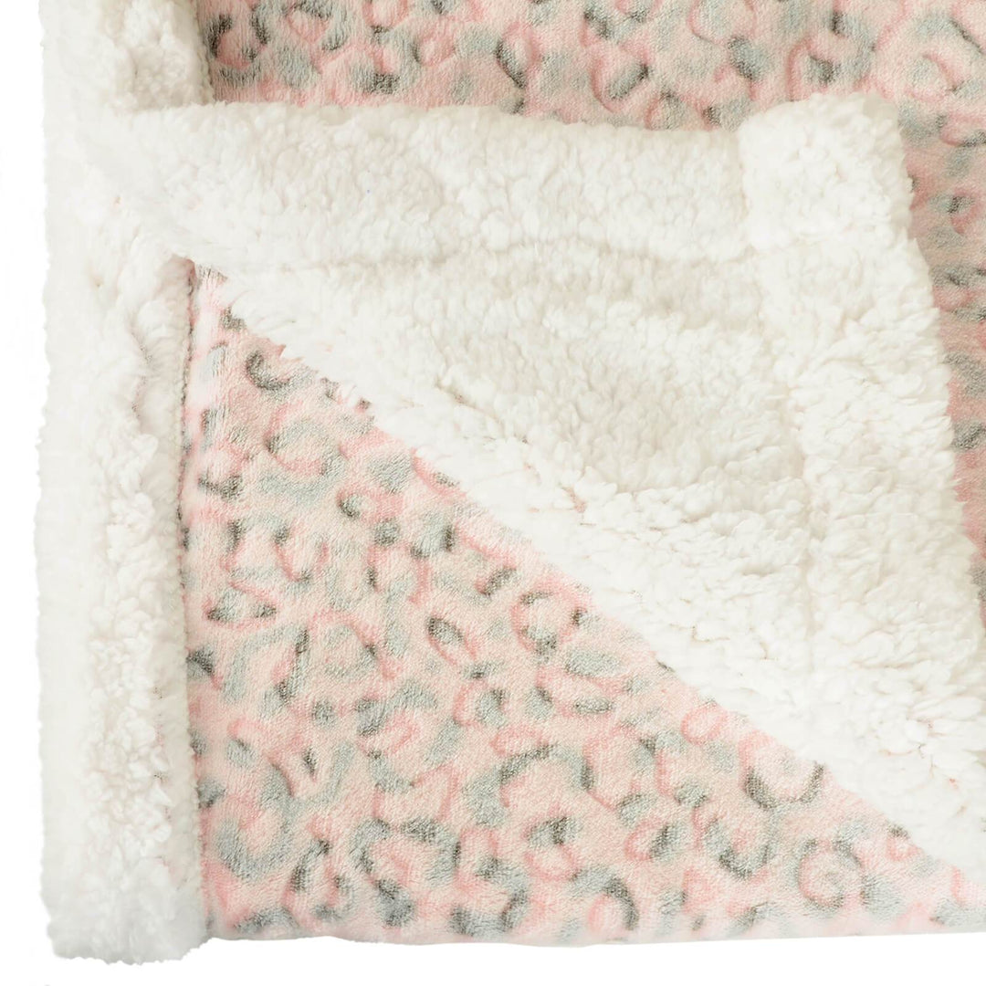 Hodge & Hodge Pink Leopard Print Blanket Throw Sherpa Fleece