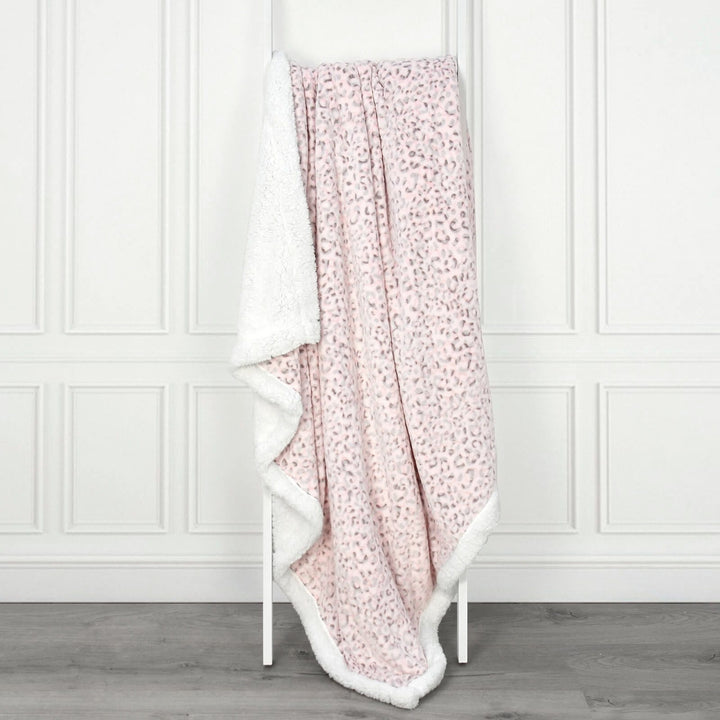 Hodge &amp; Hodge Pink Leopard Print Blanket Throw Sherpa Fleece