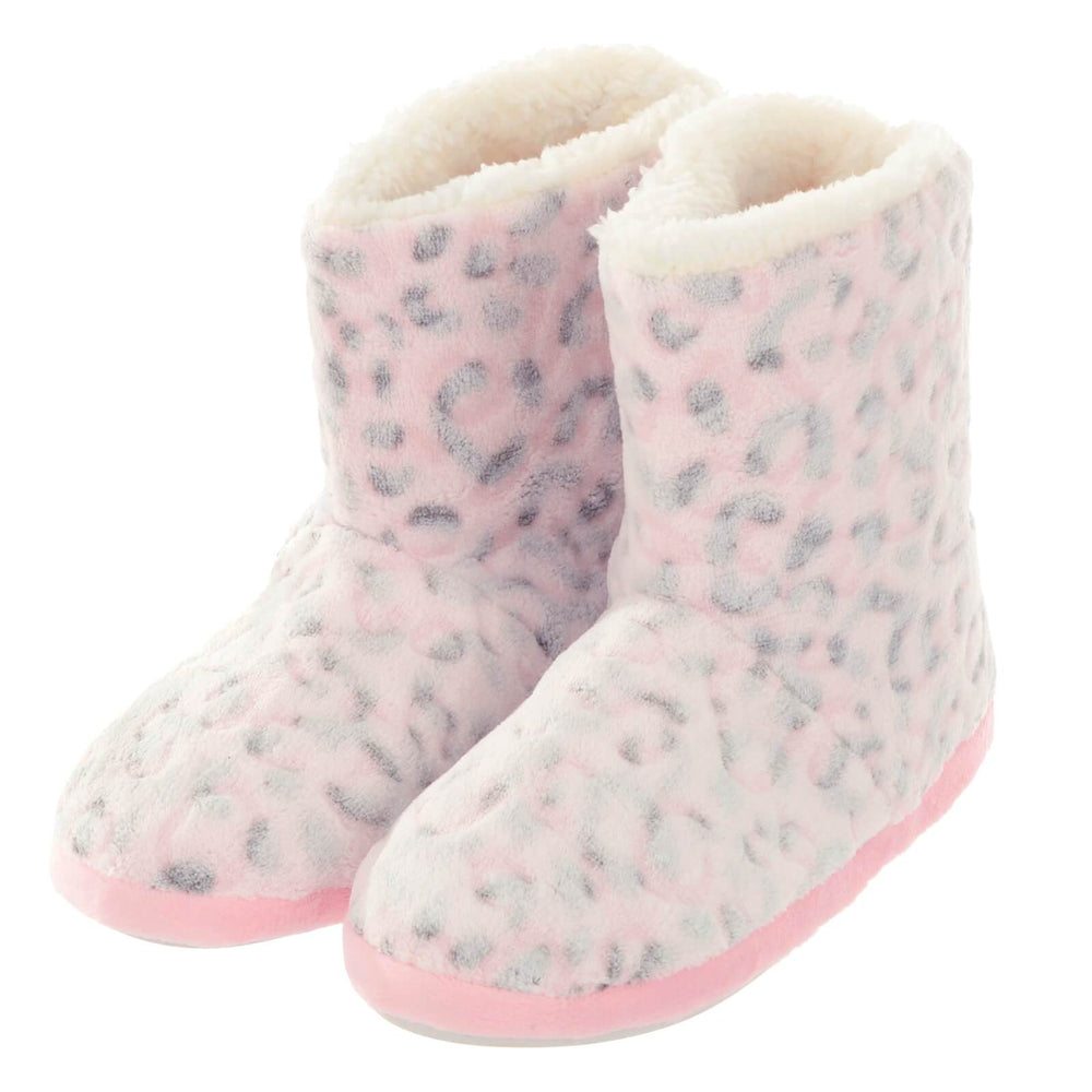 Womens Luxury Slipper Boots Leopard Print Fleece Pink Leopard / UK 3