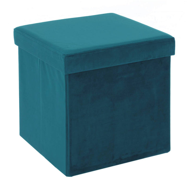 Hodge & Hodge Velvet Effect Storage Ottoman With Lid Teal